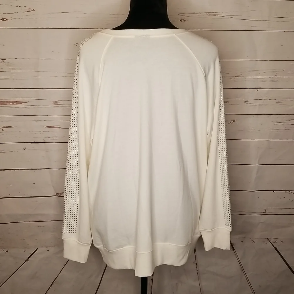 White Fleece Rhinestone Raglan Sweatshirt - Picture 2 of 7